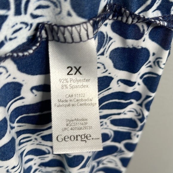 GEORGE Classics Plus Y2K Navy White Empire Waist Pattern Print Tie Back Top 2X - Picture 9 of 12